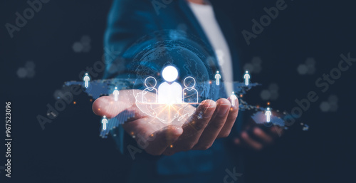 Obraz na płótnie Effective leadership in a global business environment, enhance customer service and strengthen community ties. Embrace the concept of social responsibility, client service, global customer network. w salonie