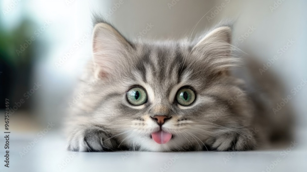 Cute kitten with yellow eyes and grey fur Cute kitten with yellow eyes and grey fur