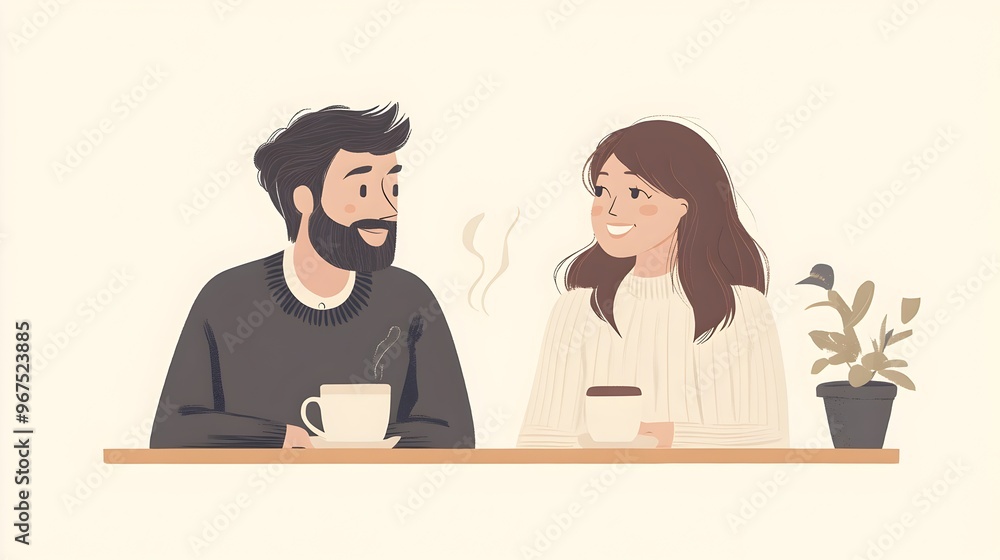 Couple Sharing a Cozy Cup of Coffee on a Casual Date Couple Sharing a Cozy Cup of Coffee on a Casual Date