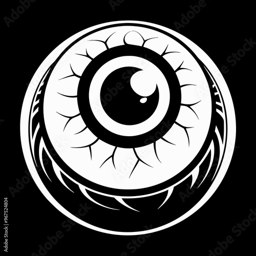 Stylized Eyeball Graphic in Black and White, Horror Art Design, Halloween Concept