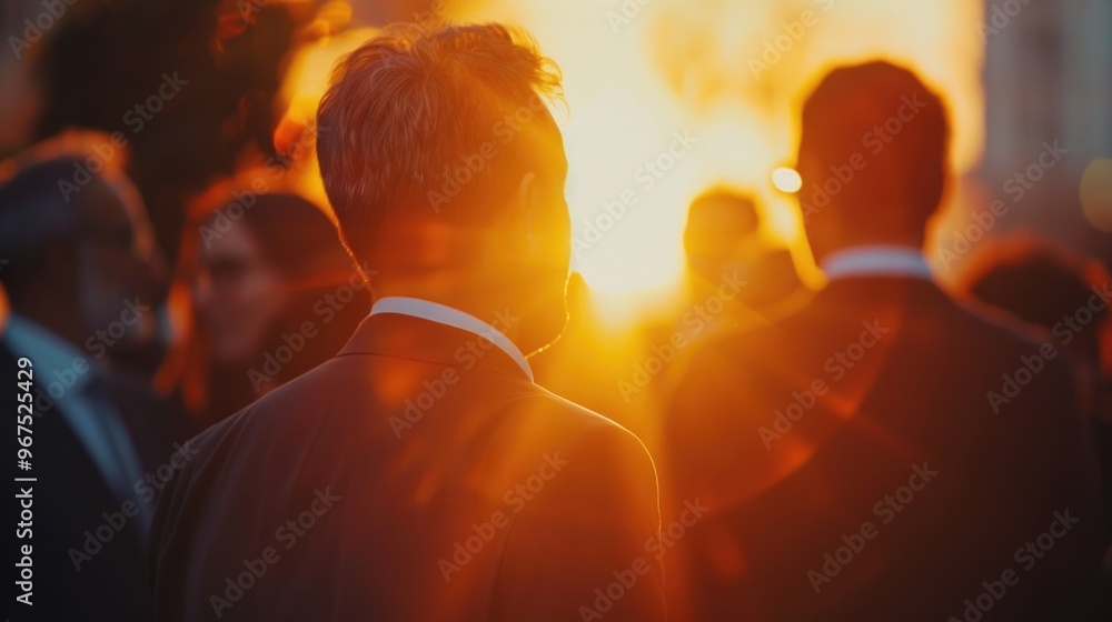 A group of professionals at a business meeting during sunset. The backdrop features a city skyline and silhouetted figures of the individuals. A group of professionals at a business meeting during sunset. The backdrop features a city skyline and silhouetted figures of the individuals.