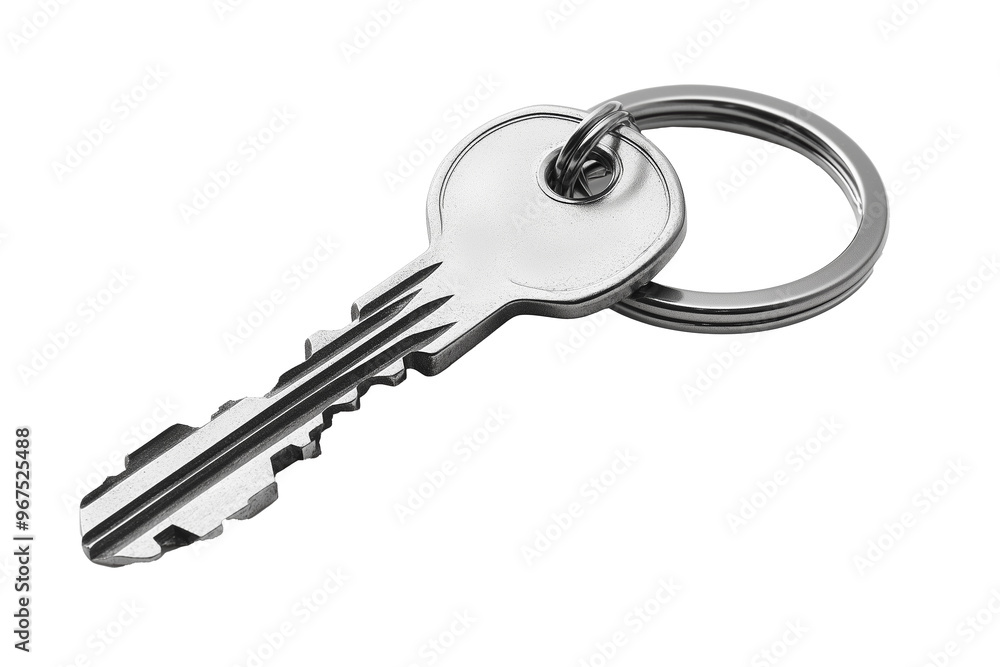 A high-resolution close-up image of two metal keys connected by keyrings A high-resolution close-up image of two metal keys connected by keyrings