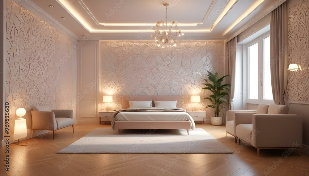 Fototapeta premium Photo interior modern design room 3d illustration;