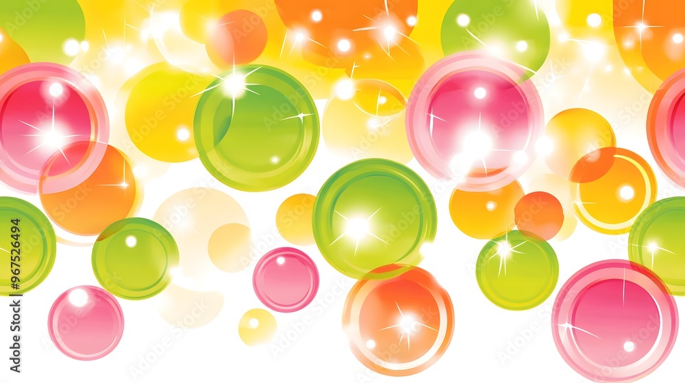 Abstract Colorful Circles with Glowing Stars on White Background Abstract Colorful Circles with Glowing Stars on White Background