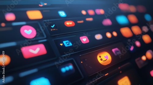 Abstract Social Media Interface with Neon Emojis and Icons