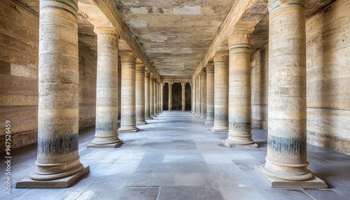 Journey Through Time Majestic Columns and Intricate Carvings in an Ancient Egyptian Temple