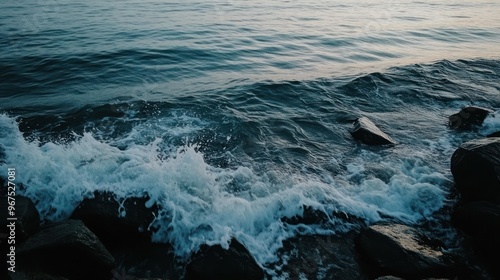 Ocean Waves Crashing on Rocks