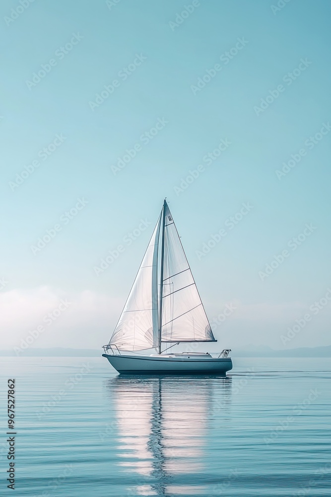 Fototapeta premium Sailboat on Calm Ocean Water with Blue Sky
