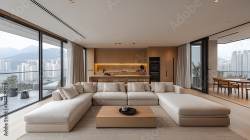 An open plan kitchen and li...