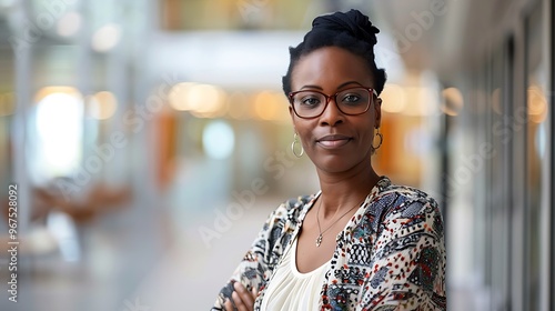 Portrait of a Social Worker in a Blurred Community Center Background, Portrait Shot, Social Worker, Community Center Background