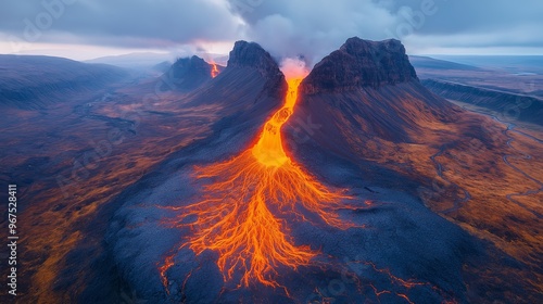 Volcanic eruption with lava...