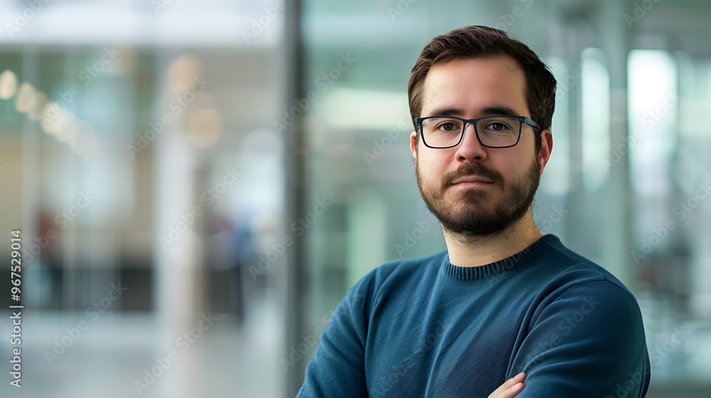 Portrait of a Software Developer in a Blurred Tech Office Background, Portrait Shot, Software Developer, Tech Office Background Portrait of a Software Developer in a Blurred Tech Office Background, Portrait Shot, Software Developer, Tech Office Background