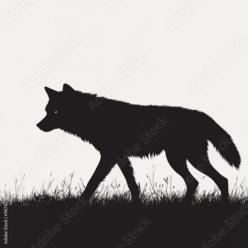 Silhouette of a wolf walking in tall grass.