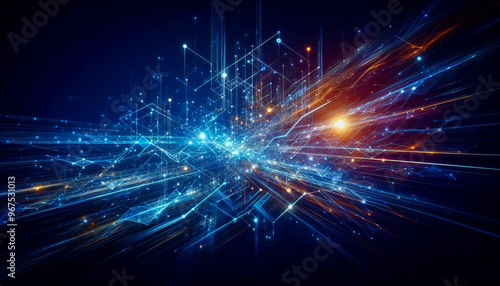 Wallpaper Mural Futuristic Digital Artwork: Dynamic Geometric Shapes with Cobalt Blue Background and Radiant Accents Torontodigital.ca