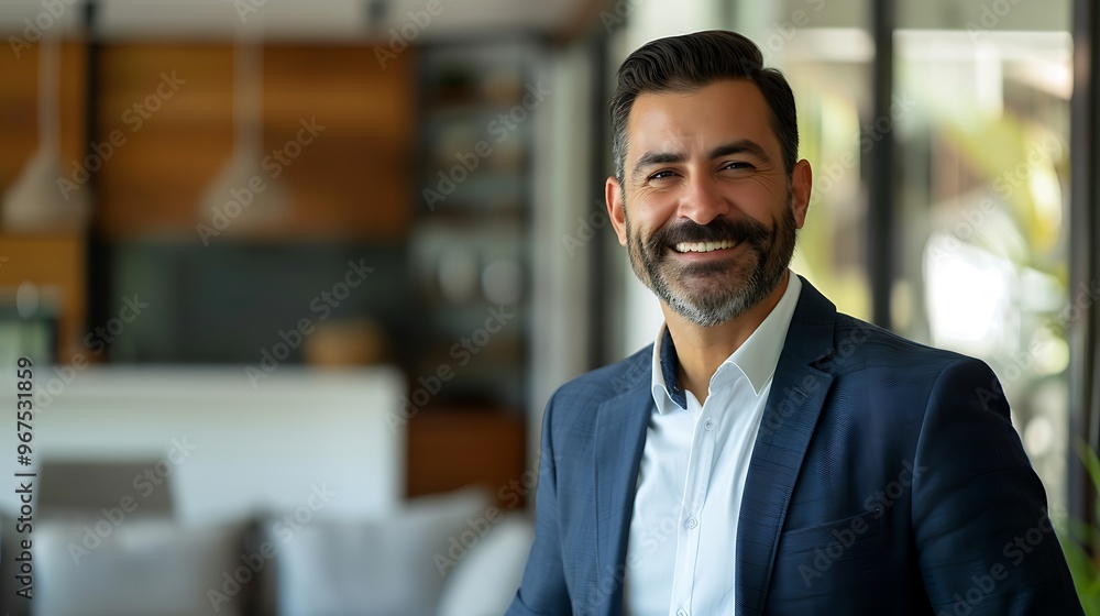 Portrait of a Real Estate Agent in a Blurred Open House Background, Portrait Shot, Real Estate Agent, Open House Background Portrait of a Real Estate Agent in a Blurred Open House Background, Portrait Shot, Real Estate Agent, Open House Background