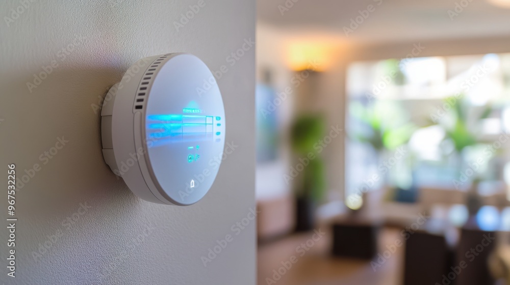 A CO2 detector mounted on a wall in a home, showing a low-level warning. A CO2 detector mounted on a wall in a home, showing a low-level warning.