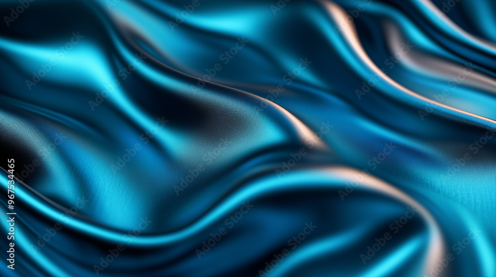 Blue Satin Textured Flowing Fabric with Detailed Ripples Blue Satin Textured Flowing Fabric with Detailed Ripples