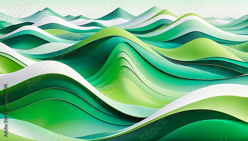 Digital abstract art piece featuring a fluid, wave-like design. The layout is horizontal, with smooth, flowing lines that resemble undulating mountains or waves