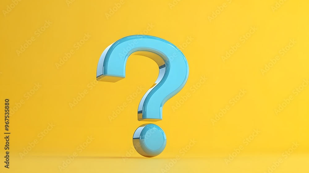 Blue 3D question mark, pastel yellow background, minimalist design, geometric shape, soft shadows, clean aesthetic, vibrant colors, abstract concept, curiosity symbol. Blue 3D question mark, pastel yellow background, minimalist design, geometric shape, soft shadows, clean aesthetic, vibrant colors, abstract concept, curiosity symbol.