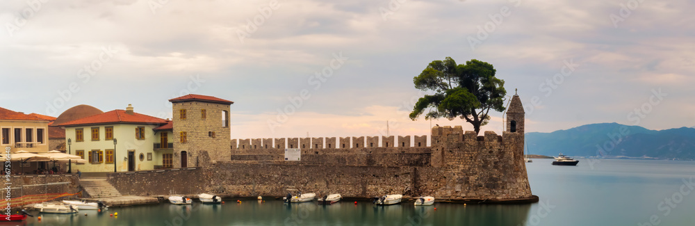 Panorama of nafpaktos port in Greece. A famous touristic destination.