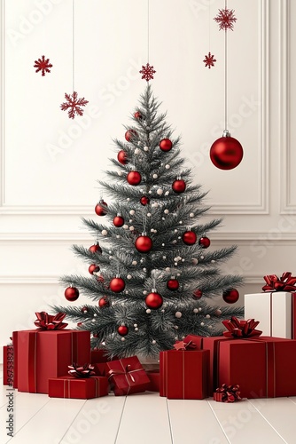 Logo design, a yellow and gold Christmas tree pattern on a black background, vector art, simple shapes, 2D logo, flat style, Christmas elements around it such as snowflakes, stars, jolly roger flags