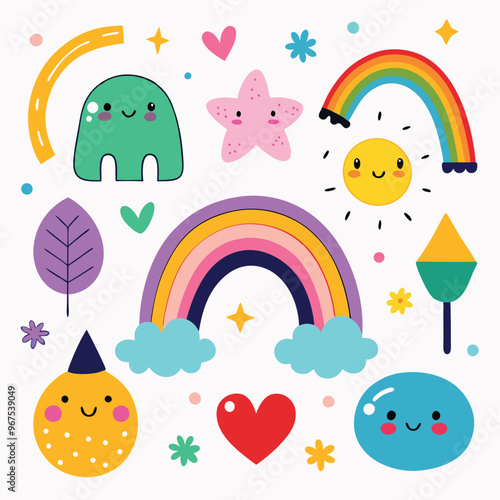 Vector cartoon rainbow illustration set