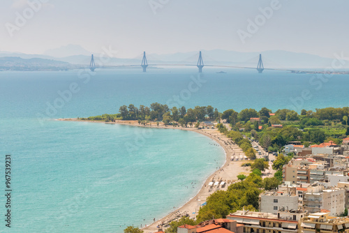 Top view of Nafpaktos against the bridge of Rio-Antirio.
 photo