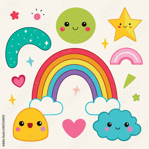 Vector cartoon rainbow illustration set