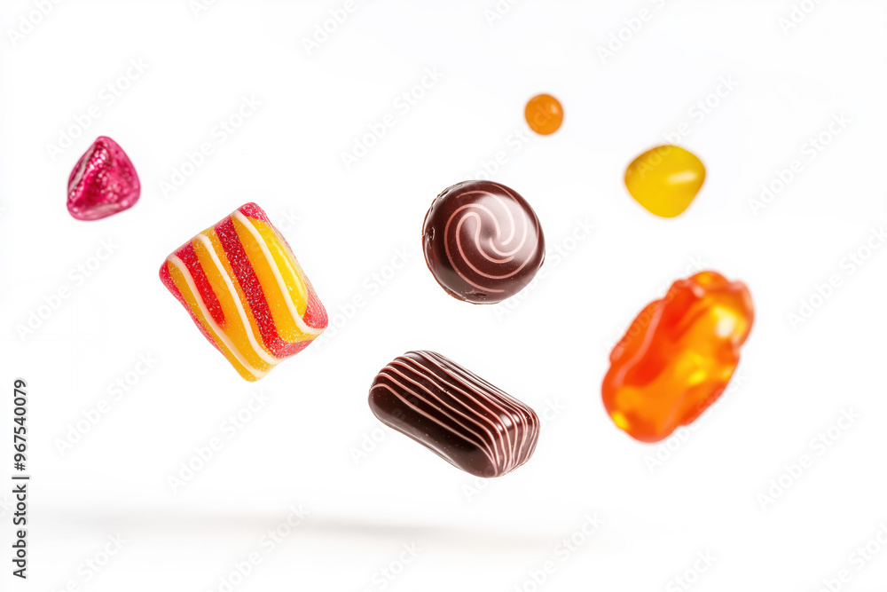 Colorful candies flying on white background Colorful candies flying on white background