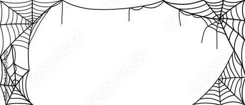Halloween banner with spider web. black Cob web Decorative frame and border with copy space. Gossamer Vector isolated on white background.