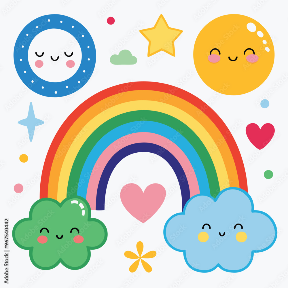Vector cartoon rainbow illustration set Vector cartoon rainbow illustration set