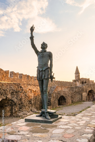 Cervantes statue in Nafpaktos in Greece. A famous touristic destination.
 photo