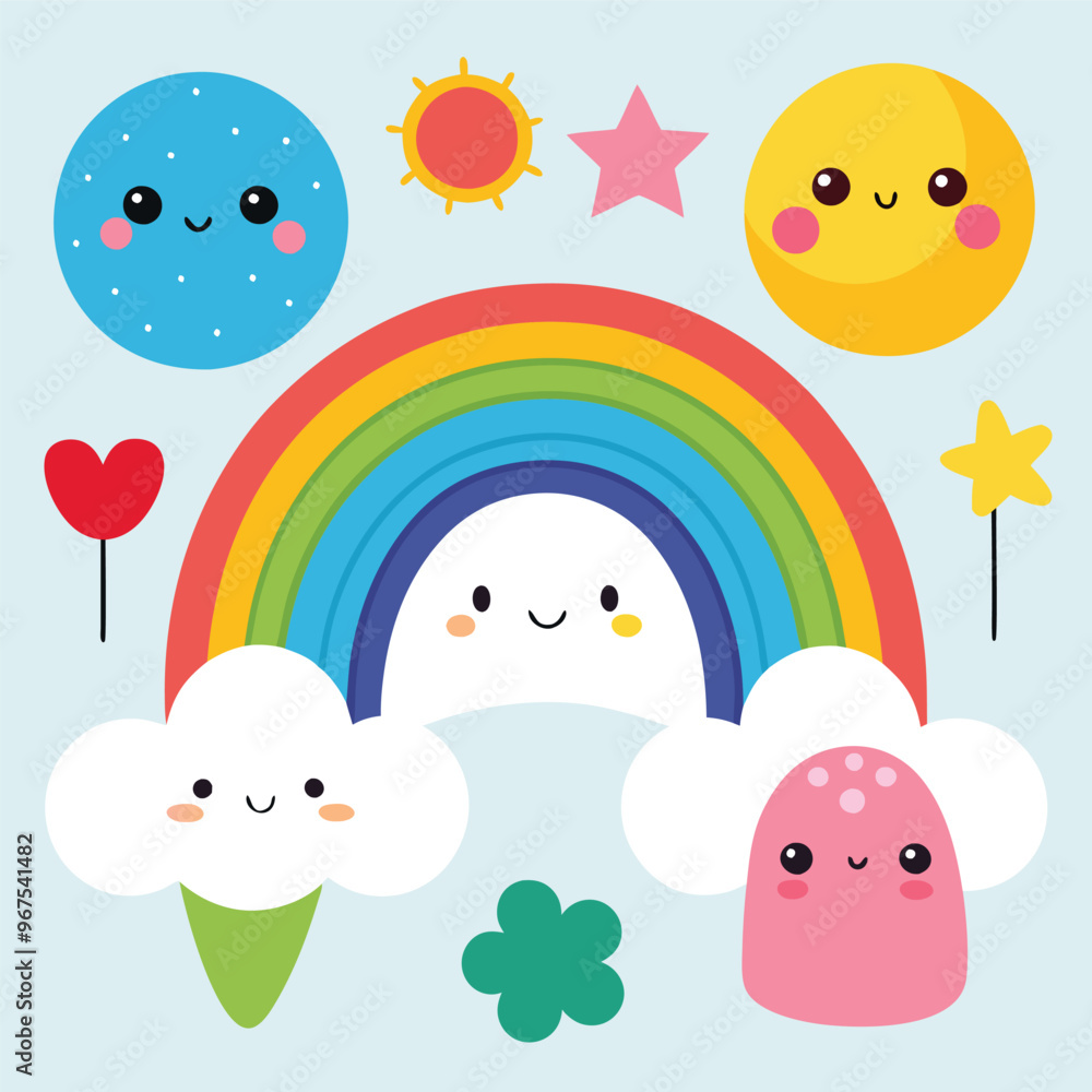 Vector cartoon rainbow illustration set Vector cartoon rainbow illustration set