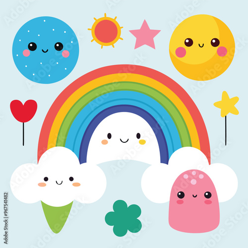 Vector cartoon rainbow illustration set