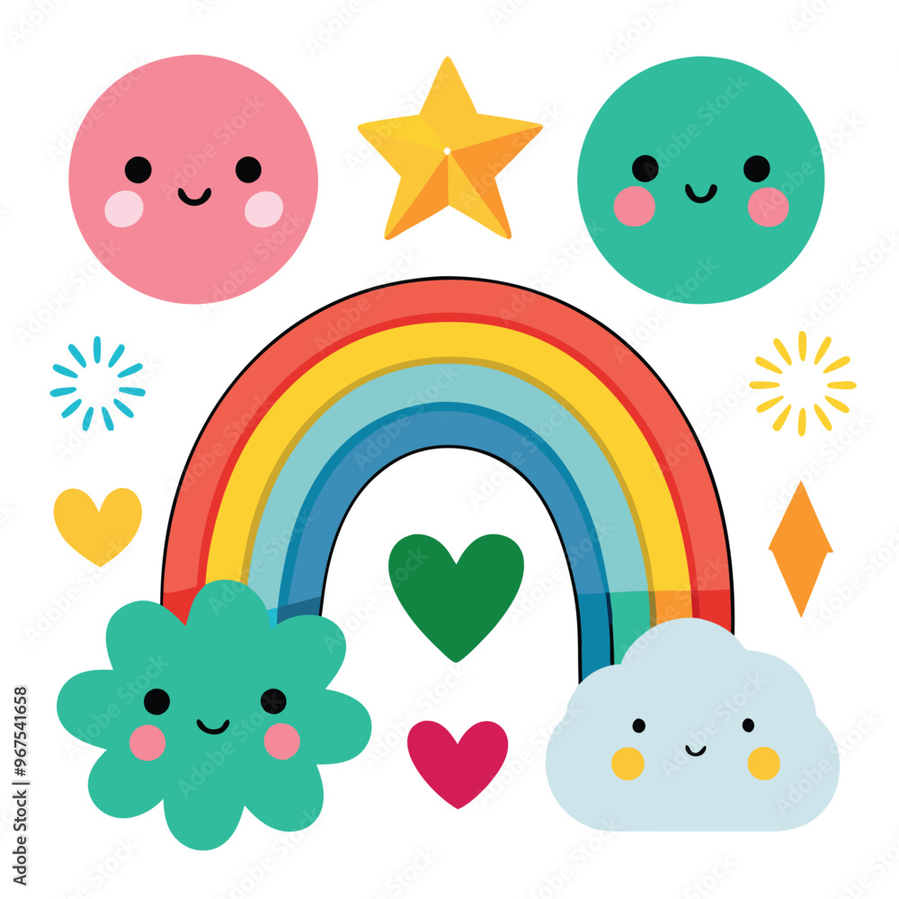 Vector cartoon rainbow illustration set Vector cartoon rainbow illustration set