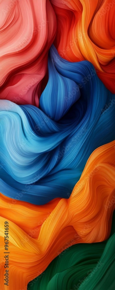 Obraz premium A vibrant abstract design with swirling colors of blue, red, orange, and green, perfect for modern art backgrounds.