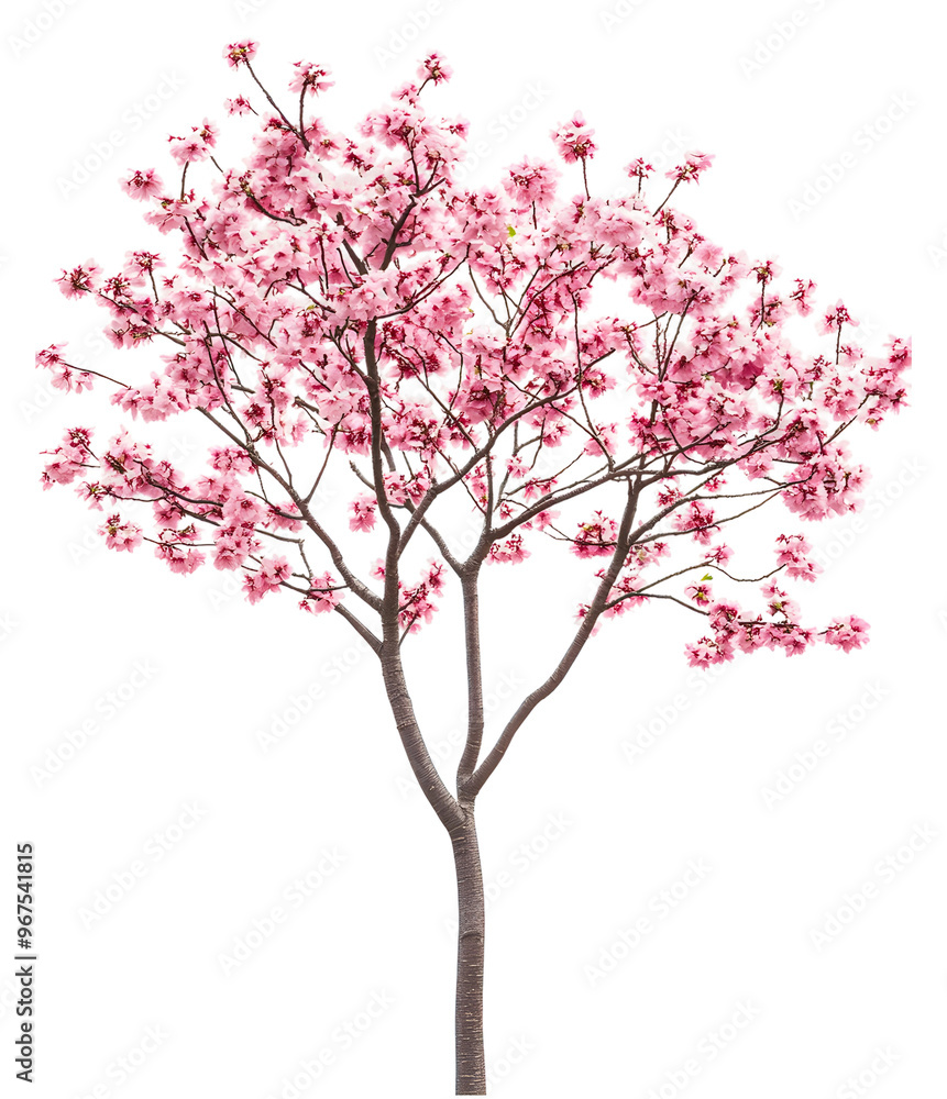 A cherry blossom tree in full bloom showcasing vibrant pink flowers isolated on transparent background A cherry blossom tree in full bloom showcasing vibrant pink flowers isolated on transparent background