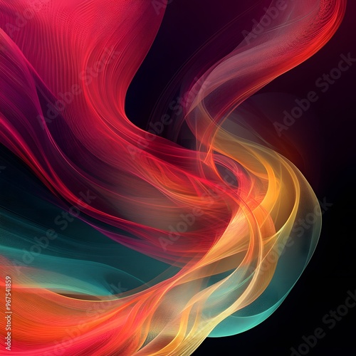 A vibrant digital art background featuring swirling, colorful energy waves with a dark gradient backdrop photo