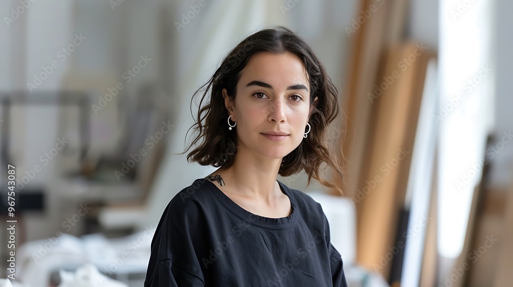 Portrait of a Fashion Designer in a Blurred Design Studio Background, Portrait Shot, Fashion Designer, Design Studio