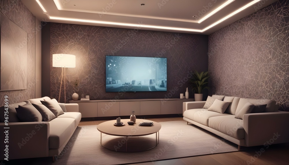 Photo interior modern design room 3d illustration; Photo interior modern design room 3d illustration;
