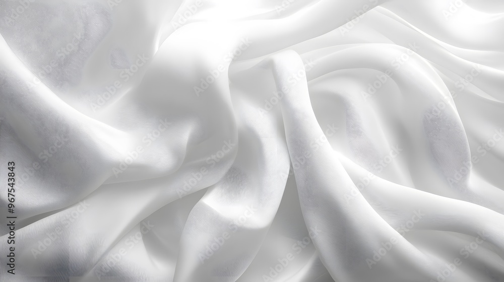 Obraz premium White flowing fabric, silky texture, elegant drapery, floating cloth, dynamic movement, graceful folds, ethereal material, lightweight textile, soft waves, abstract form.