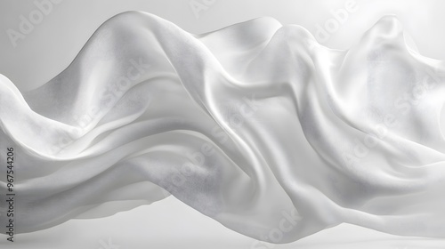 White flowing fabric, silky texture, elegant drapery, floating cloth, dynamic movement, graceful folds, ethereal material, lightweight textile, soft waves, abstract form.