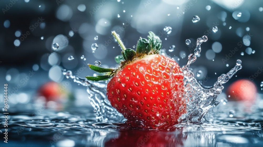 Splashing Strawberry in Crystal Clear Water Splashing Strawberry in Crystal Clear Water