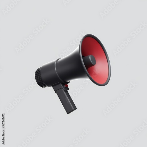 3D Render of a Black and Red Megaphone Isolated on a Light Background..