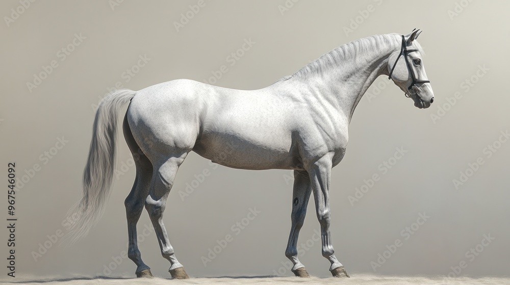 A Majestic White Horse Standing in a Soft Light A Majestic White Horse Standing in a Soft Light