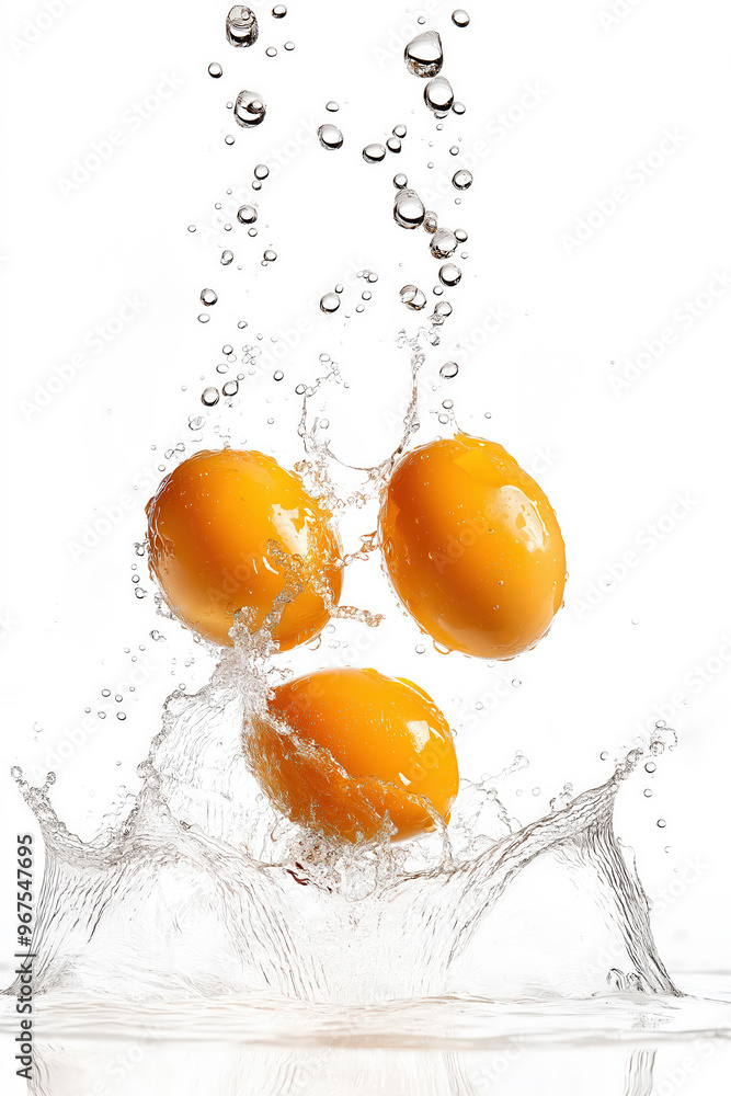 Three yellow lemons splashing in water on white background Three yellow lemons splashing in water on white background