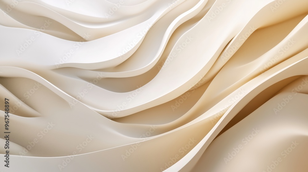 Fototapeta premium Abstract wavy shapes in beige and white colors.