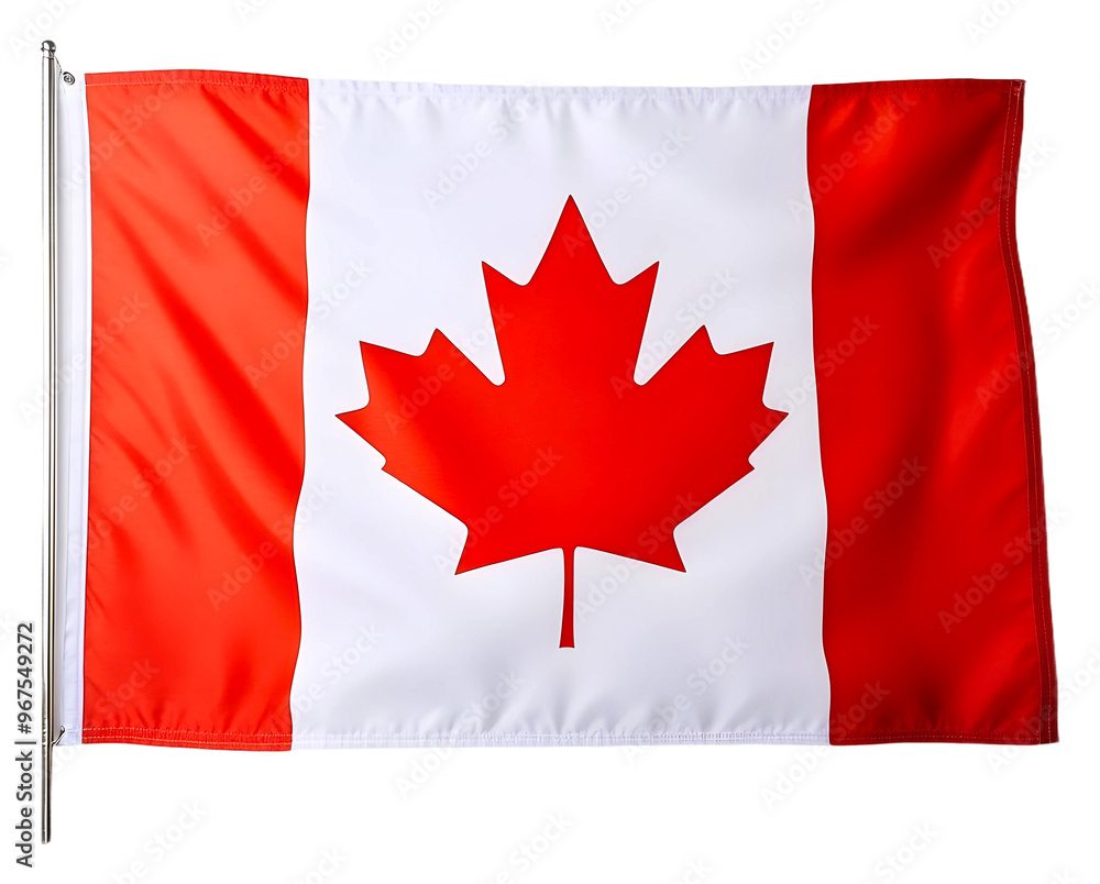 Canada's national flag waving proudly in a sunny outdoor setting isolated on transparent background Canada's national flag waving proudly in a sunny outdoor setting isolated on transparent background