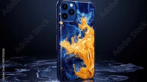 Vibrant smartphone case with a stunning blue and orange abstract design, ideal for tech enthusiasts and modern aesthetics. photo