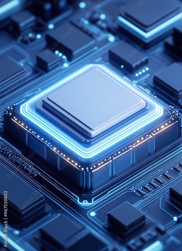 Isometric microchip with futuristic battery tech Isometric microchip with futuristic battery tech